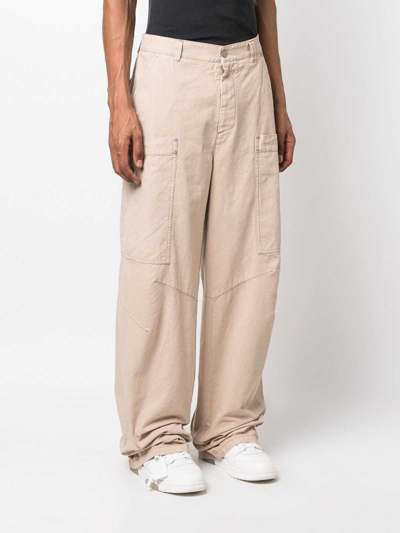 Palm Angels Pa Monogram-embroidery Wide-leg Trousers In Beige