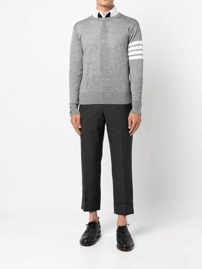 Thom Browne L Crewneck Sweater With 4 Bar Inlay In Grey