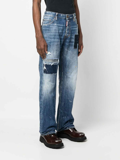 Dsquared2 Distressed-effect Patchwork Jeans In Azul Oscuro