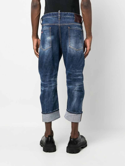 Shop Dsquared2 Distressed Cropped Jeans In Azul Oscuro