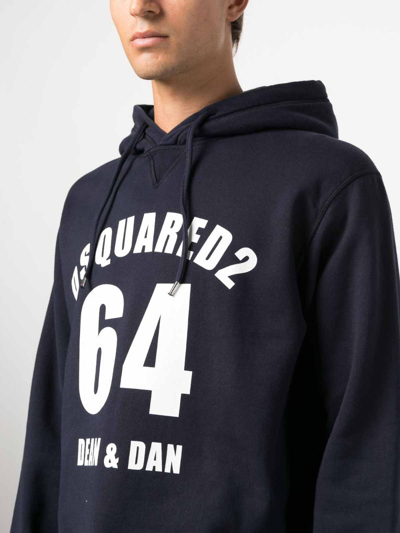 Shop Dsquared2 Logo-print Cotton Hoodie In Dark Blue