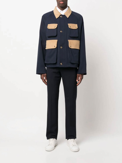 Shop Thom Browne Corduroy Panelled Shirt Jacket In Azul Oscuro