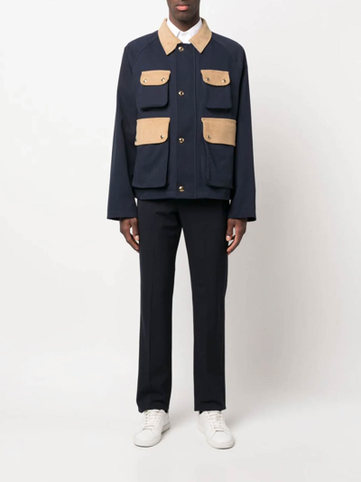 Thom Browne Thom Brown Contrasted Corduroy Cropped Coat In Azul Oscuro