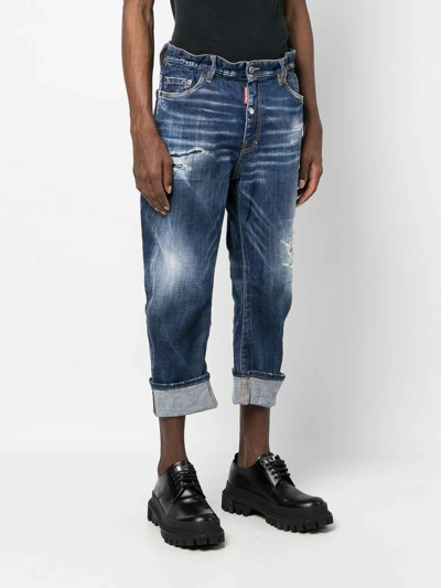 Shop Dsquared2 Distressed Cropped Jeans In Azul Oscuro