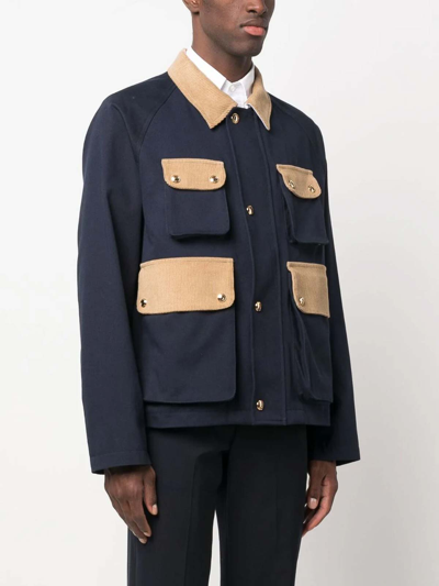 Thom Browne Thom Brown Contrasted Corduroy Cropped Coat In Azul Oscuro