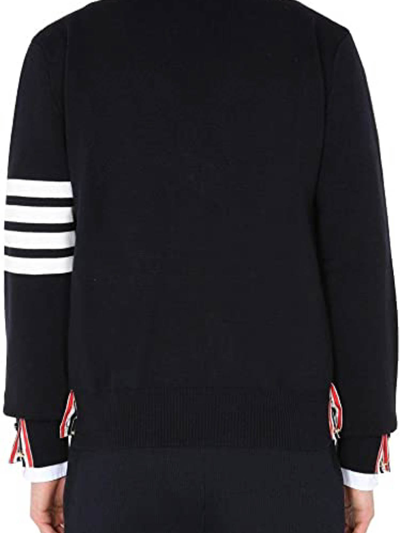 Shop Thom Browne Milano Stitch V Neck Cardigan In Cotton Crepe In Dark Blue