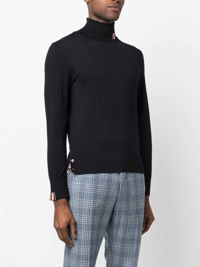 Shop Thom Browne Virgin-wool Turtleneck Fine-knit Jumper In Dark Blue