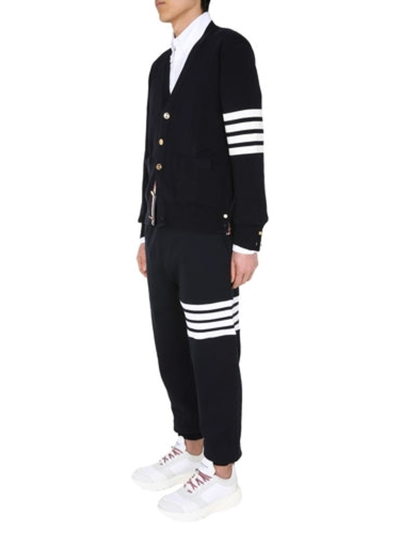 Shop Thom Browne Milano Stitch V Neck Cardigan In Cotton Crepe In Dark Blue