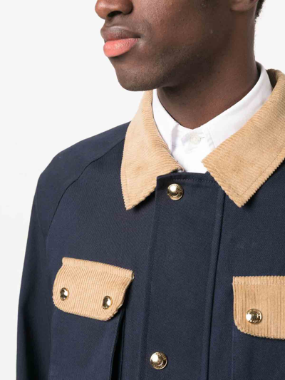 Thom Browne Thom Brown Contrasted Corduroy Cropped Coat In Azul Oscuro