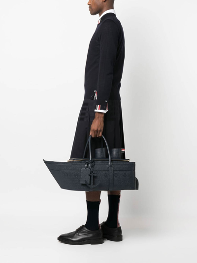 Shop Thom Browne Cruise Liner Bag In Pebble Grain Leather In Azul Oscuro
