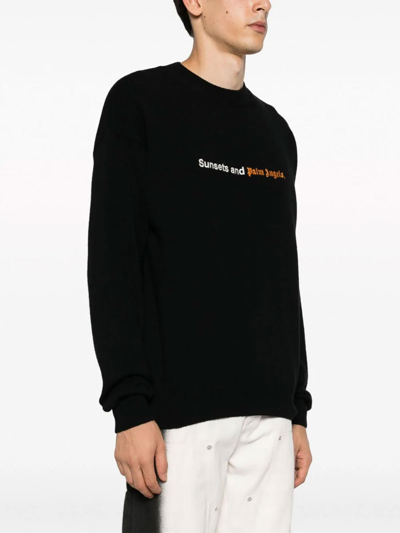 Shop Palm Angels Slogan-embroidery Crew-neck Jumper In Black
