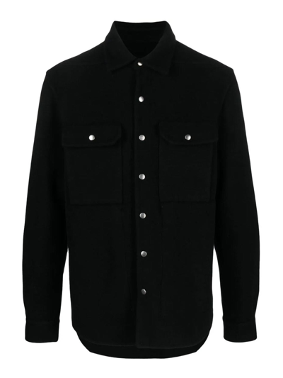 Rick Owens Long-line Felted Cotton Shirt In Black