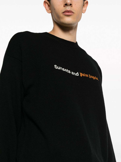 Shop Palm Angels Slogan-embroidery Crew-neck Jumper In Black