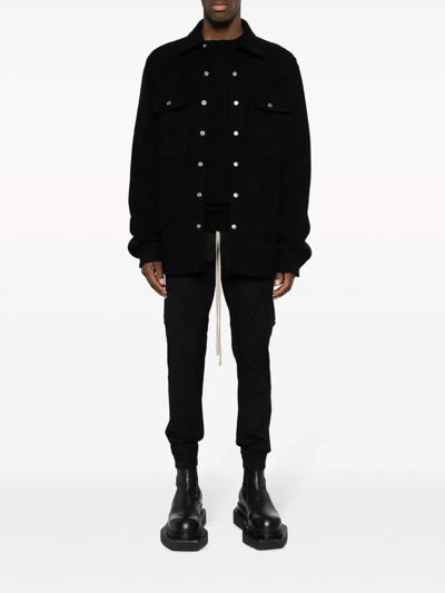 Rick Owens Long-line Felted Cotton Shirt In Black