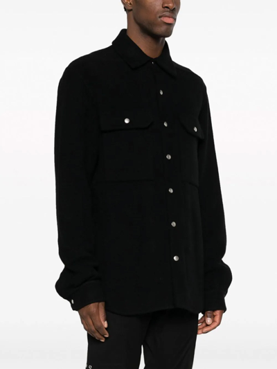Rick Owens Long-line Felted Cotton Shirt In Black