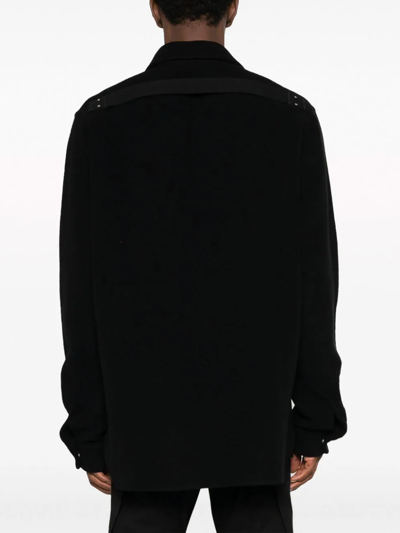 Rick Owens Long-line Felted Cotton Shirt In Black