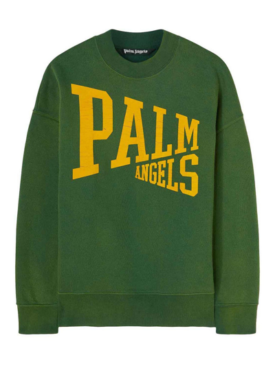 Shop Palm Angels Logo-print Crew-neck T-shirt In Gold