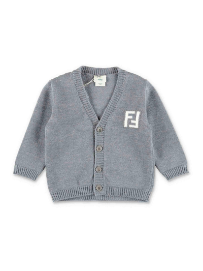 Shop Fendi Grey Baby Boy Knit Cardigan In Gris