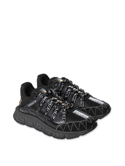 Shop Versace Black Calf Leather Boy Sneakers