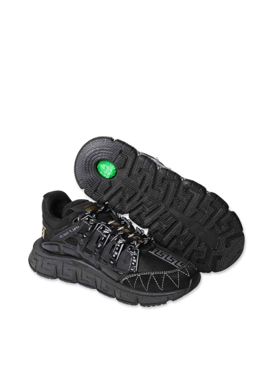 Shop Versace Black Calf Leather Boy Sneakers