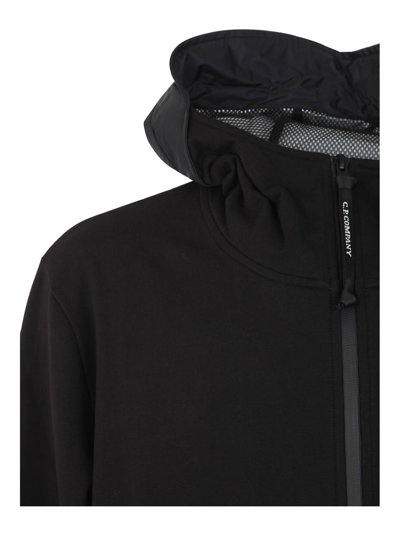 Shop C.p. Company Mixed Zip Hoodie In Black