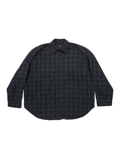 Balenciaga Men's Checked Flannel Shirt In Gris