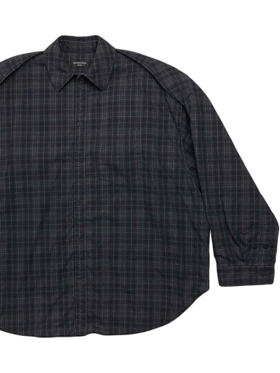 Balenciaga Men's Checked Flannel Shirt In Gris