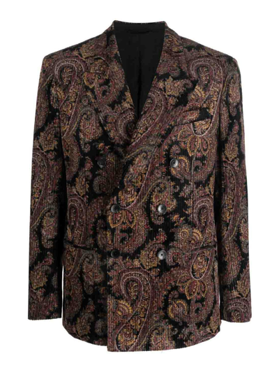 Shop Etro Cotton Double-breasted Jacket In Negro