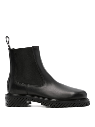 Shop Off-white Combat Leather Ankle Boots In Black