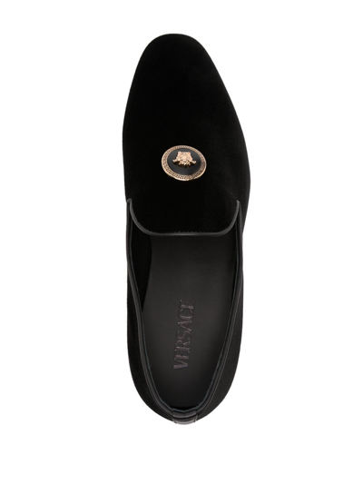 Shop Versace Medusa Detail Velvet Loafers In Negro