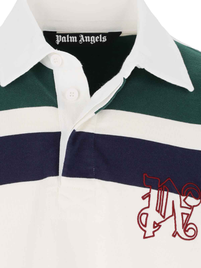 Palm Angels Beige Monogram Long Sleeve Polo In White