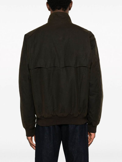 Baracuta Dark Green Cotton Bomber Jacket With Fleece Lining And Flap Pockets In Brown