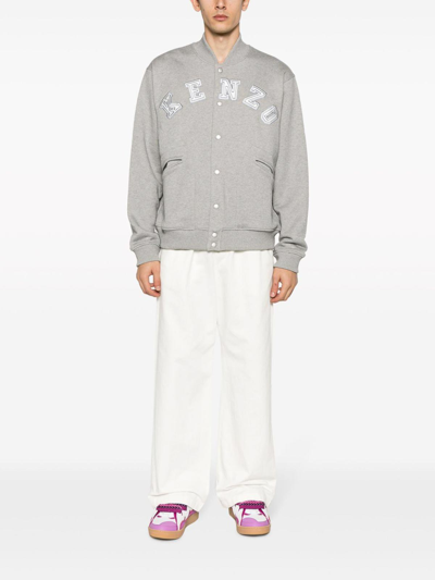 Shop Kenzo Academy Cotton Bomber Jacket In Grey