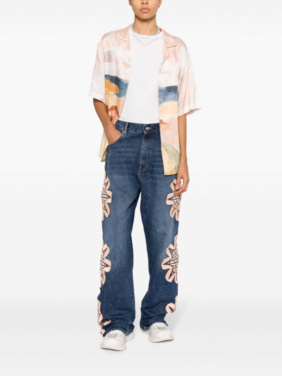 Shop Bluemarble Embroidered Bootcut Denim Jeans In Blue
