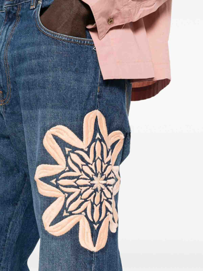Shop Bluemarble Embroidered Bootcut Denim Jeans In Blue