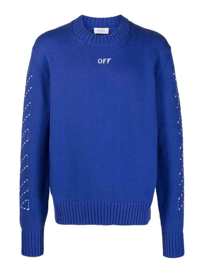 Shop Off-white Cotton Blend Sweater In Blue