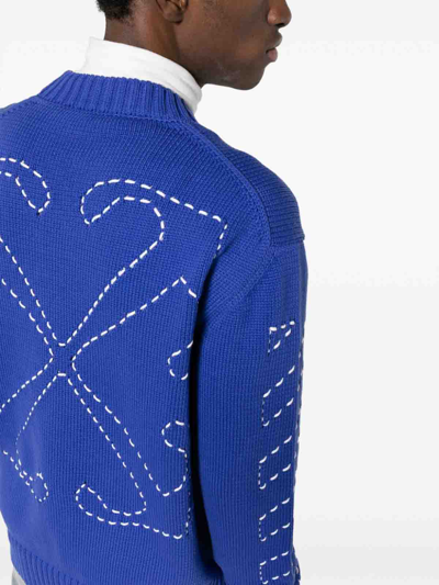 Shop Off-white Cotton Blend Sweater In Blue