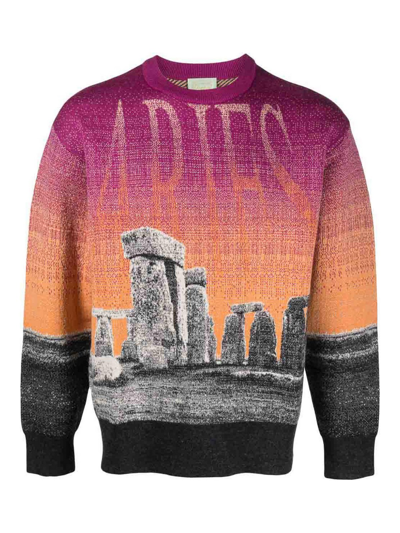 Shop Aries Printed Wool Blend Sweater In Multicolour