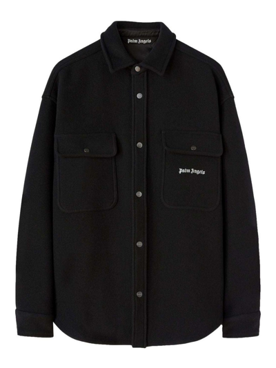 Palm Angels Logo Embroidered Buttoned Shirt In Black