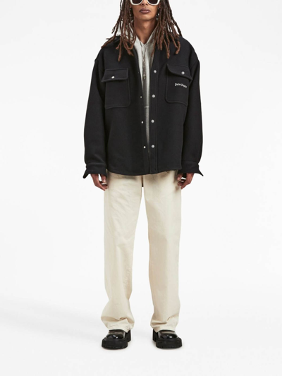 Palm Angels Logo Embroidered Buttoned Shirt In Black