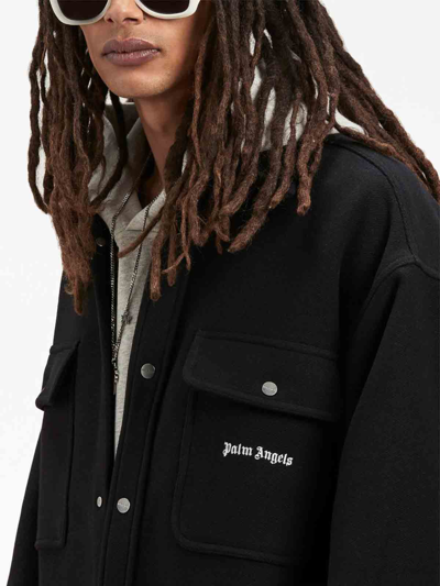 Palm Angels Logo Embroidered Buttoned Shirt In Black
