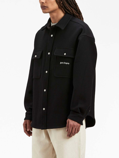 Palm Angels Logo Embroidered Buttoned Shirt In Black