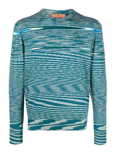 Shop Missoni Teal Green Patterned Intarsia Knit Crew Neck In Multicolour