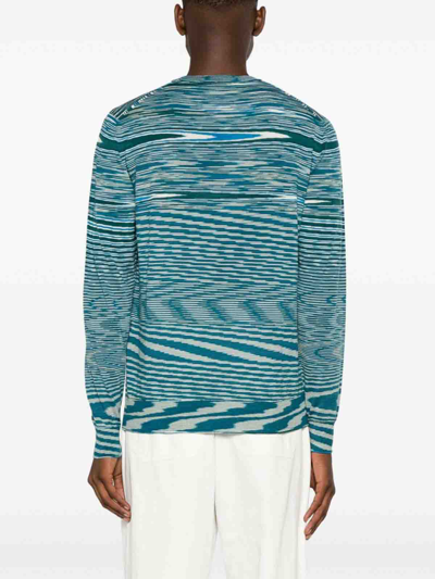 Shop Missoni Teal Green Patterned Intarsia Knit Crew Neck In Multicolour