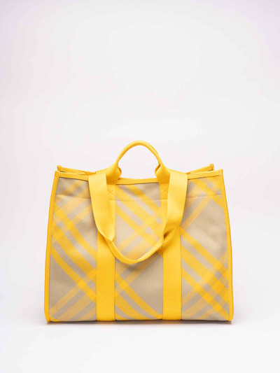 Shop Burberry `pocket` Tote Bag In Yellow