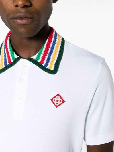 Shop Casablanca Primary Stripe Collar Polo In White