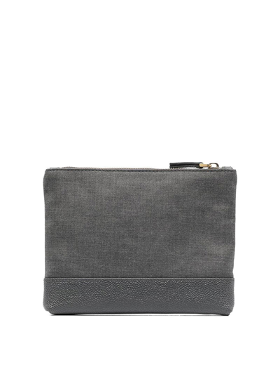 Shop Thom Browne Twill-weave Zipped Pouch In Grey