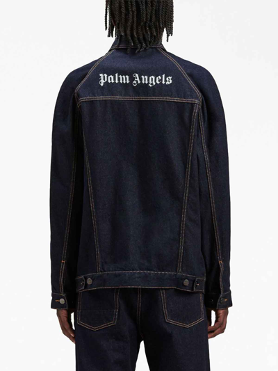 Shop Palm Angels Embroidered Denim Jacket In Blue