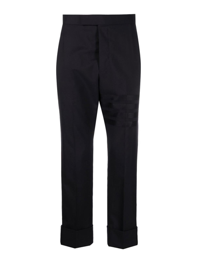 Shop Thom Browne Navy Cropped Trousers In Blue