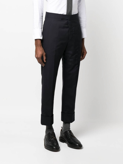 Shop Thom Browne Navy Cropped Trousers In Blue